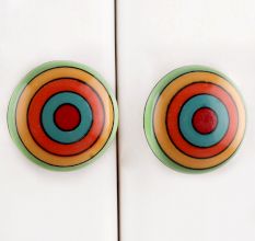Multicolor Stripe Flat Ceramic Drawer Knob